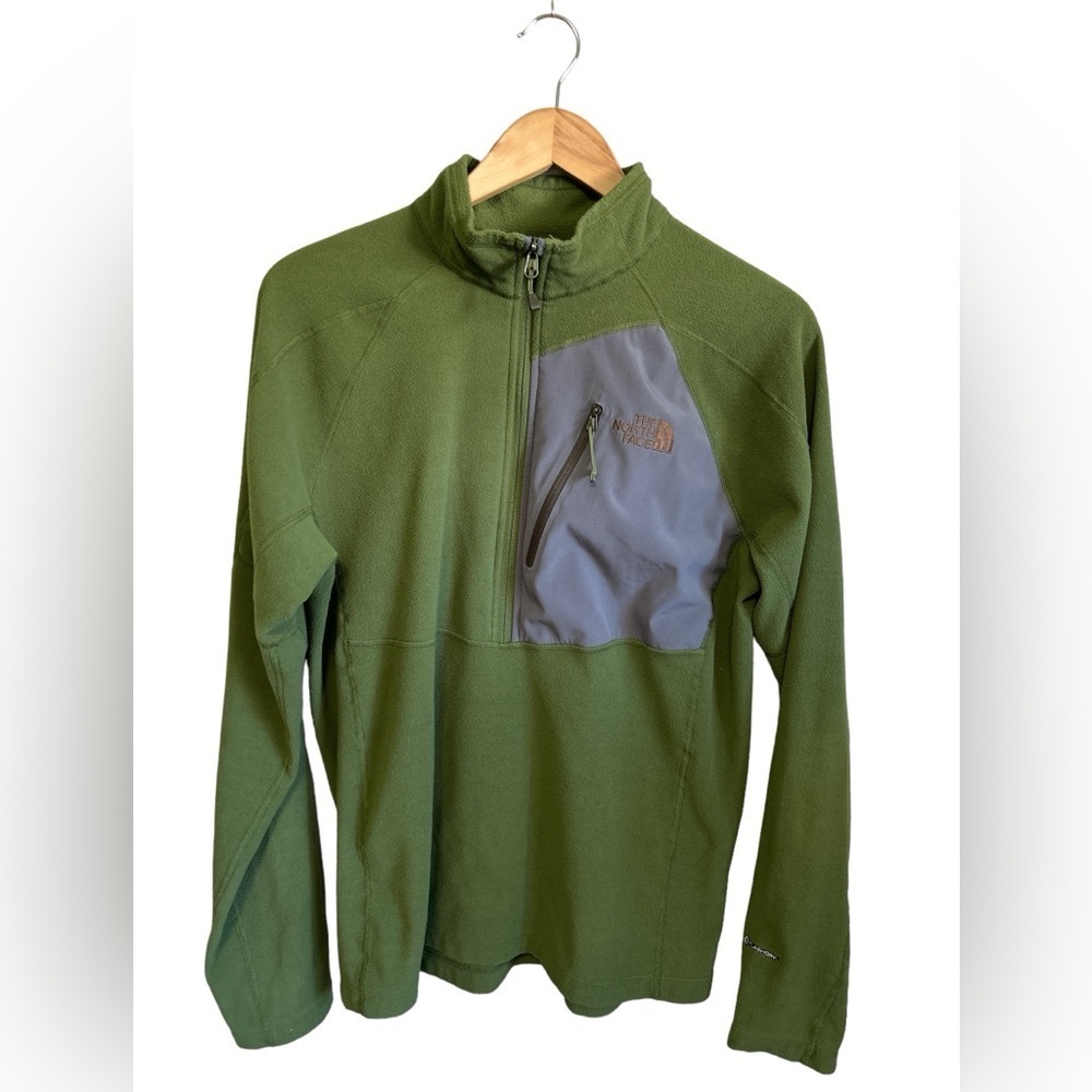 The North Face Mens FlashDry Fleece Quarter Zip Pullover Green Large Raglan